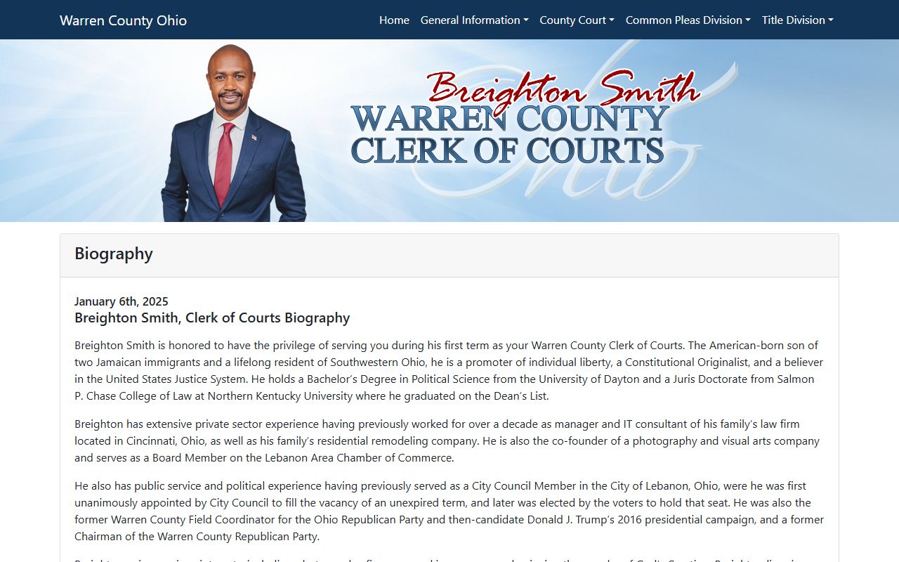 Warren County Clerk of Courts biography page