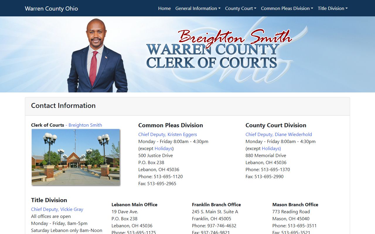 Warren County Clerk of Courts contact information for court records