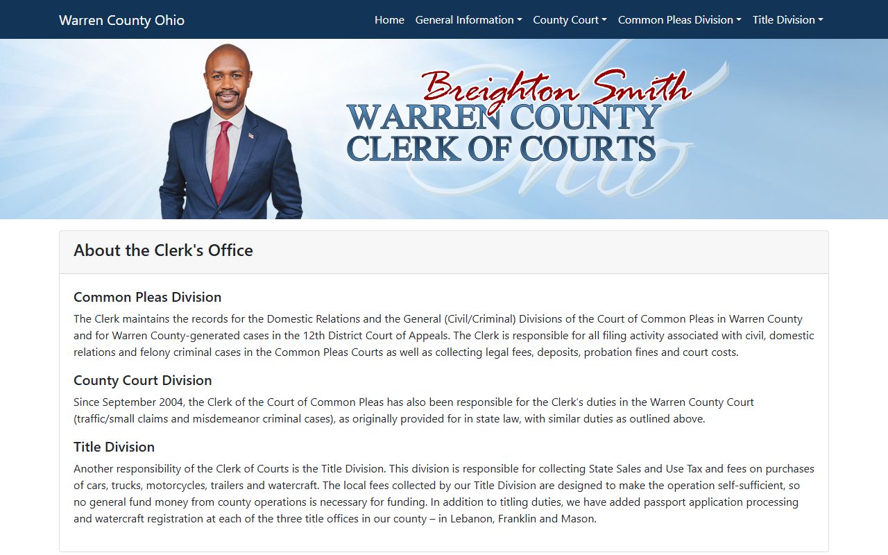 Warren County Clerk of Courts responsibilities for court records