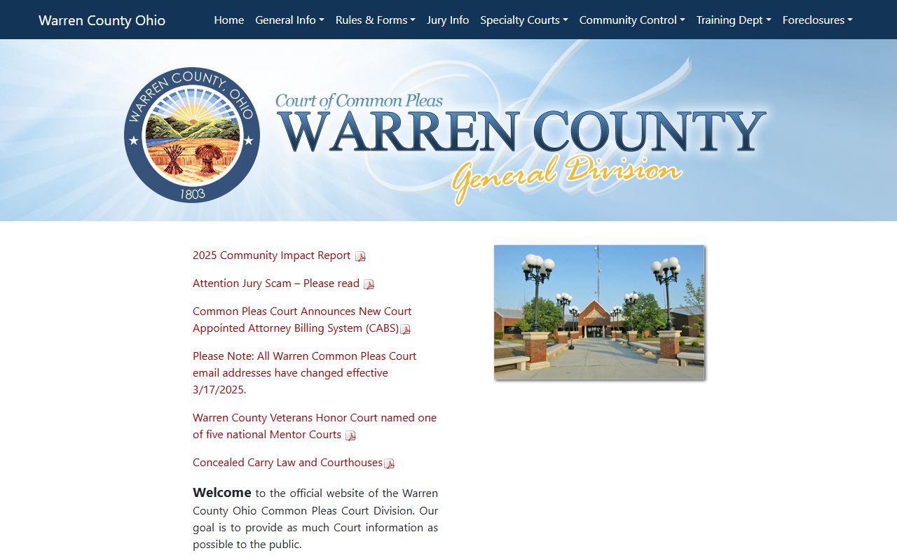 Warren County Common Pleas General Division court records homepage