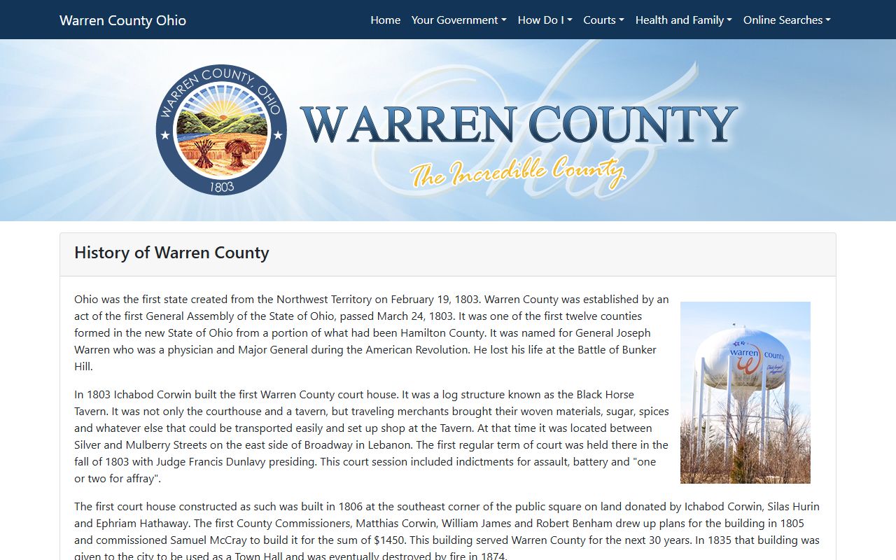 Warren County court history and courthouse background page