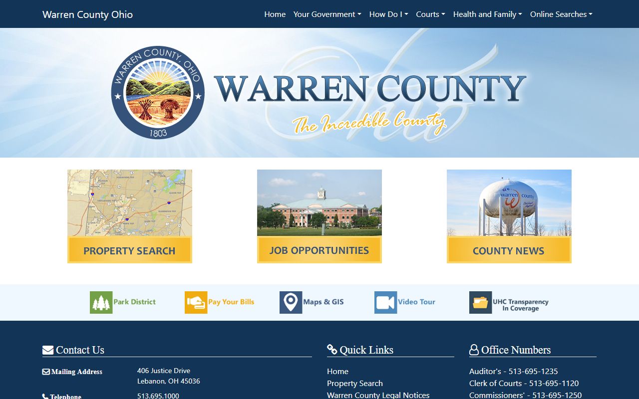 Warren County court records access on the official county homepage