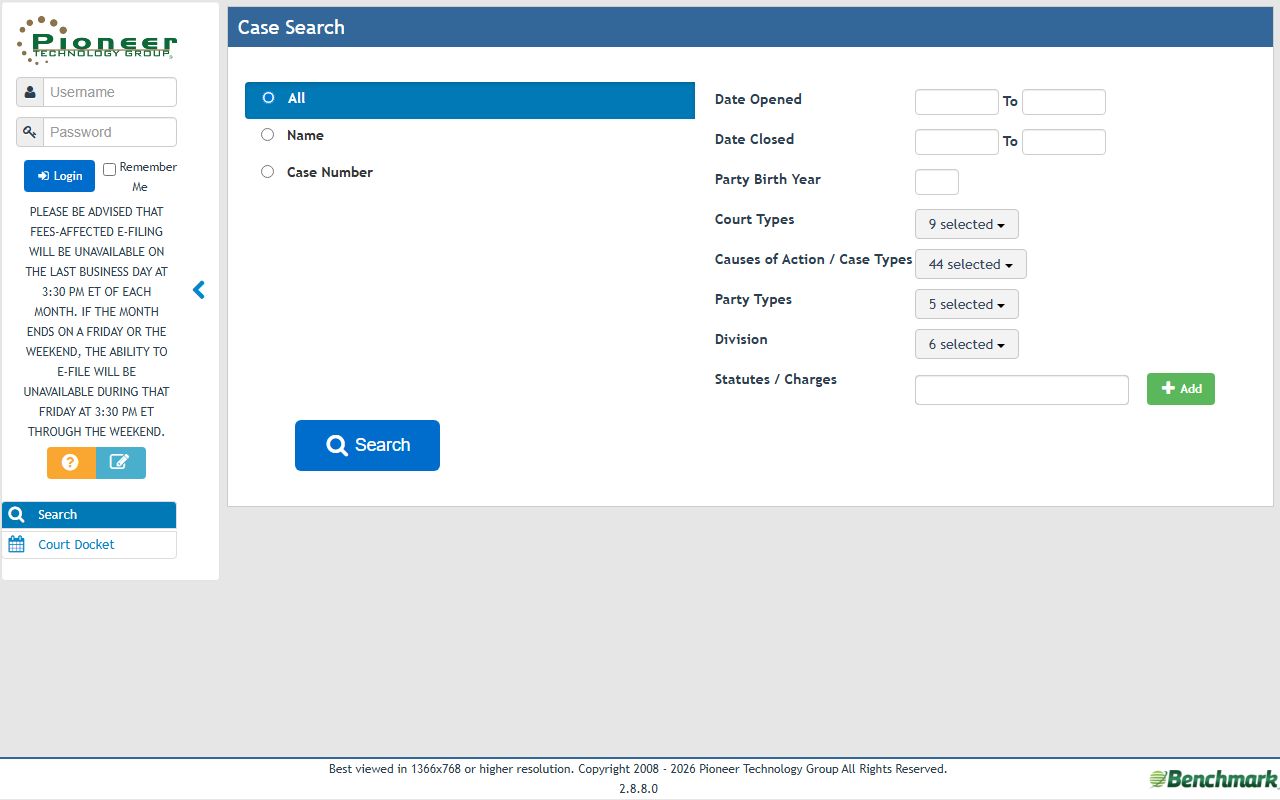 Warren County Clerk of Courts Benchmark public case search for court records