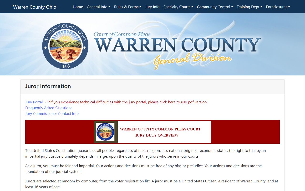 Warren County Common Pleas jury information tied to court records