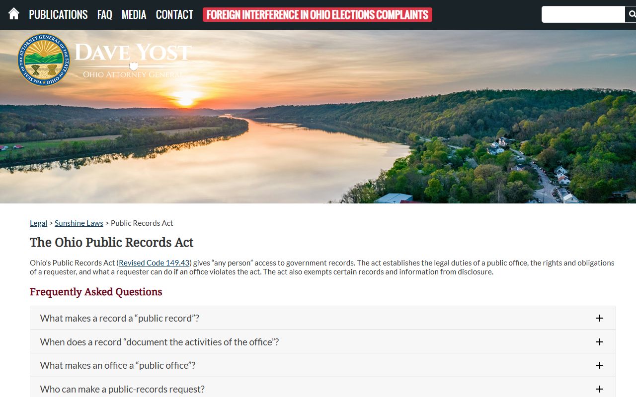 Ohio Attorney General public records guide for Warren County arrest records