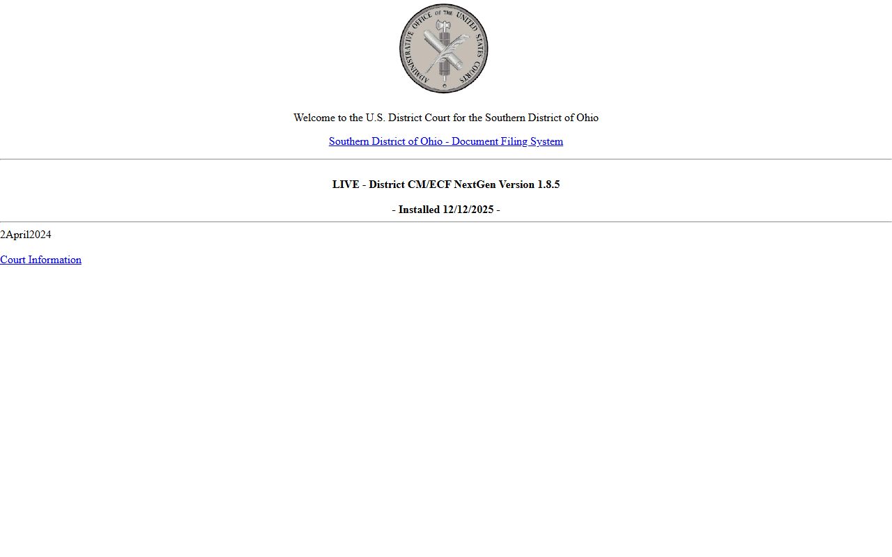 Southern District of Ohio CM/ECF federal court records for Warren County