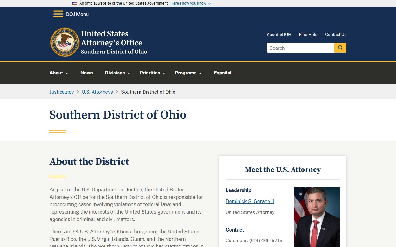 U.S. Attorney Southern District of Ohio federal court records context for Warren County