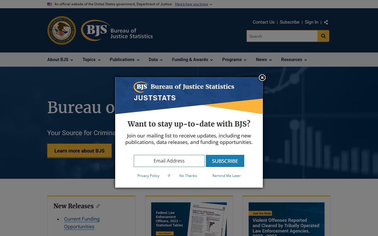Bureau of Justice Statistics site used for Warren County inmate population national context