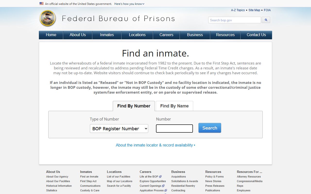 Federal Bureau of Prisons inmate locator used for Warren County inmate records held federally