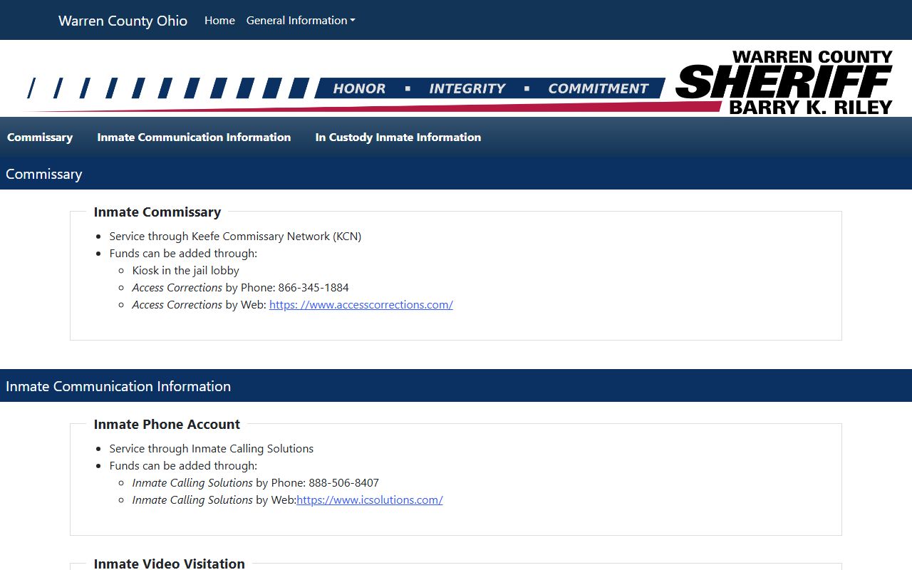 Warren County Sheriff jail information page for inmate records and roster search