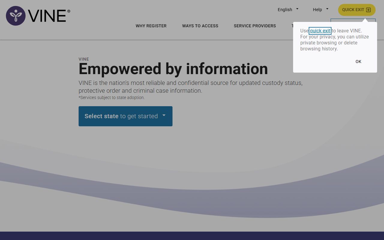 VINELink notification portal for Warren County inmate records and custody status alerts