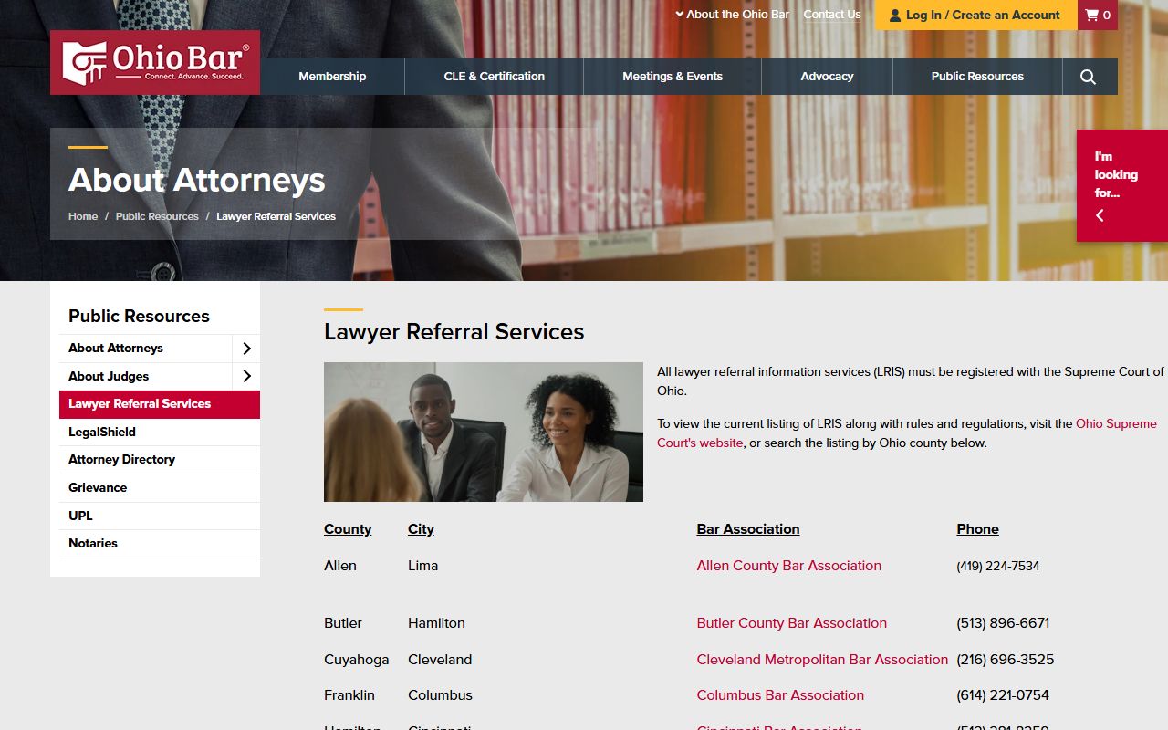 Ohio State Bar lawyer referral resource for Warren County
