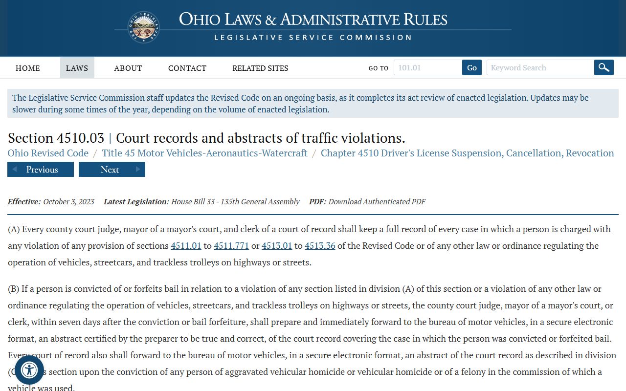 Ohio Revised Code 4510.03 statute behind Warren County traffic court records
