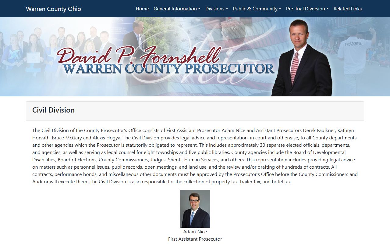 Warren County Prosecutor Civil Division page for Warren County warrant records