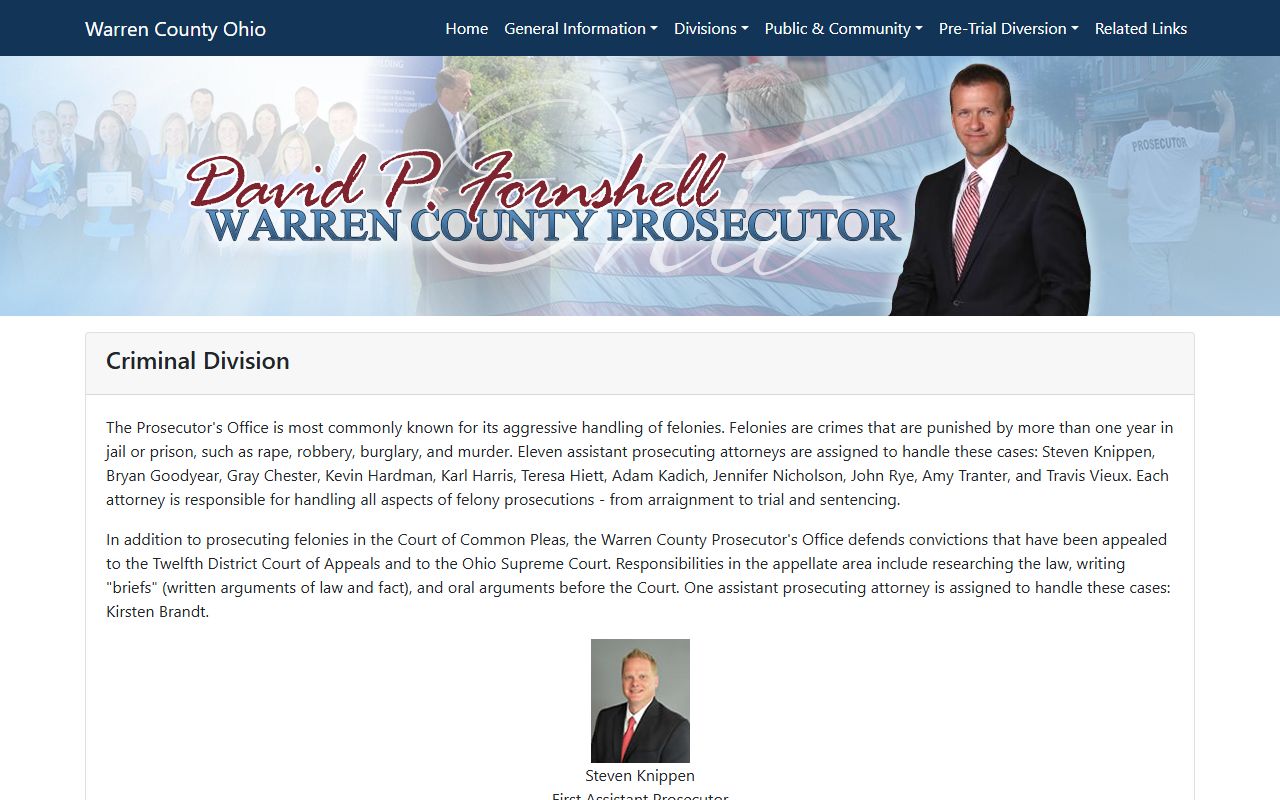 Warren County Prosecutor Criminal Division page for Warren County warrant records