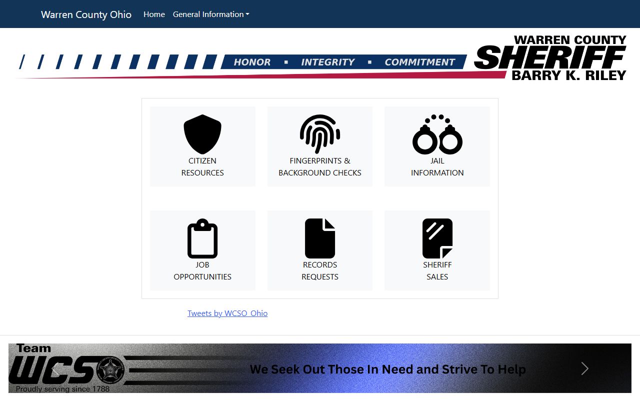 Warren County Sheriff homepage used for Warren County warrant search
