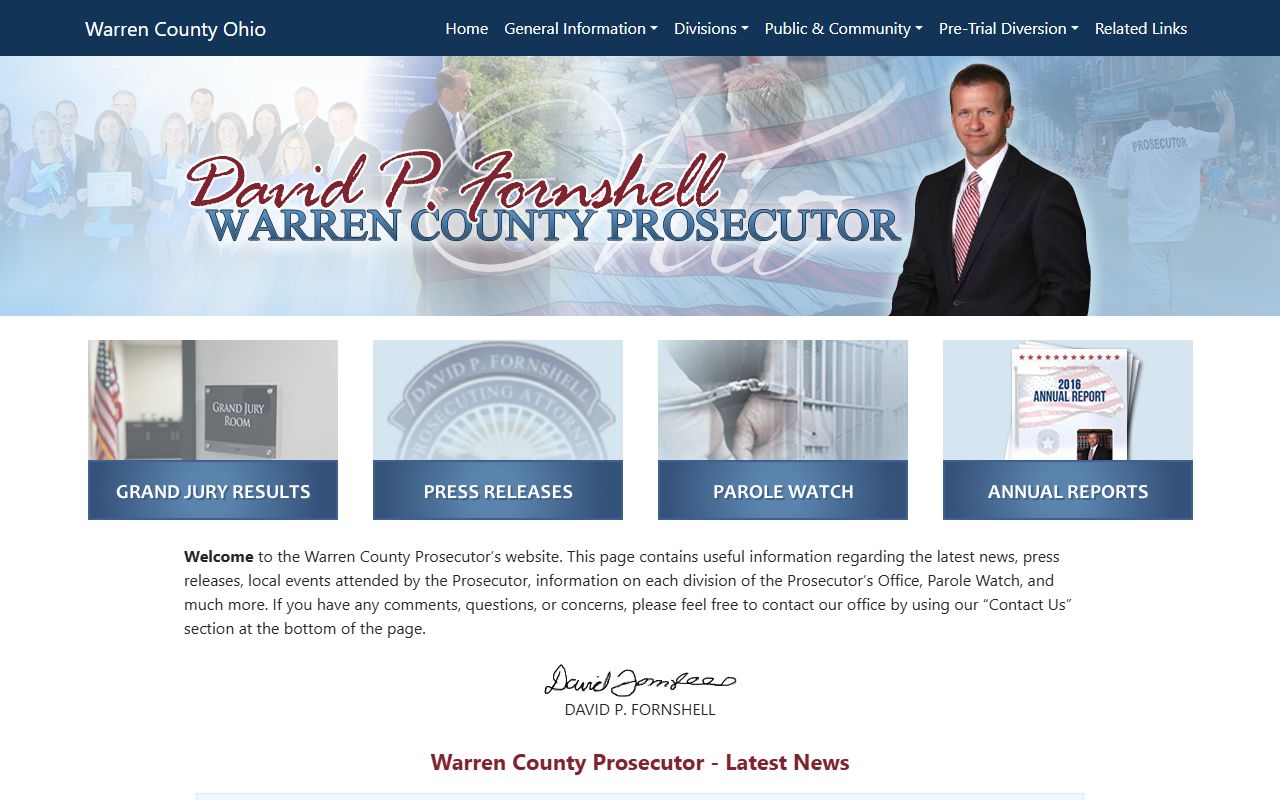 Warren County Prosecutor homepage for Warren County warrant records